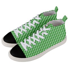White Heart-shaped Clover On Green St  Patrick s Day Men s Mid-top Canvas Sneakers by PodArtist