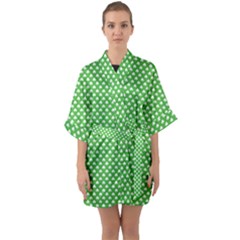 White Heart-shaped Clover On Green St  Patrick s Day Quarter Sleeve Kimono Robe by PodArtist