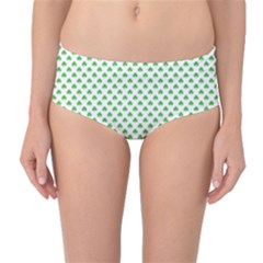 Green Heart-shaped Clover On White St  Patrick s Day Mid-waist Bikini Bottoms by PodArtist