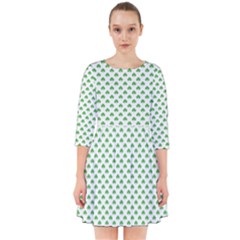 Green Heart-shaped Clover On White St  Patrick s Day Smock Dress by PodArtist