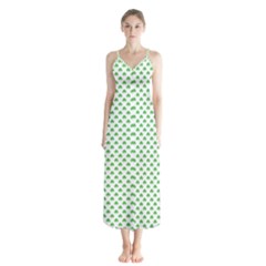 Green Heart-shaped Clover On White St  Patrick s Day Button Up Chiffon Maxi Dress by PodArtist