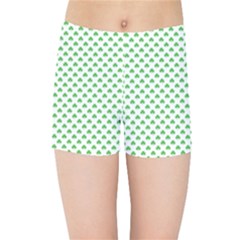 Green Heart-shaped Clover On White St  Patrick s Day Kids Sports Shorts by PodArtist