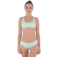 Green Heart-shaped Clover On White St  Patrick s Day Criss Cross Bikini Set by PodArtist