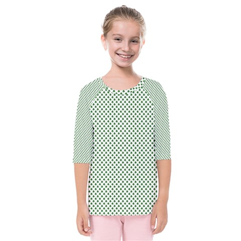 Shamrock 2-tone Green On White St Patrick’s Day Clover Kids  Quarter Sleeve Raglan Tee by PodArtist