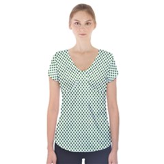 Shamrock 2-tone Green On White St Patrick’s Day Clover Short Sleeve Front Detail Top by PodArtist