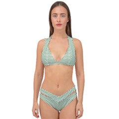 Shamrock 2-tone Green On White St Patrick’s Day Clover Double Strap Halter Bikini Set by PodArtist