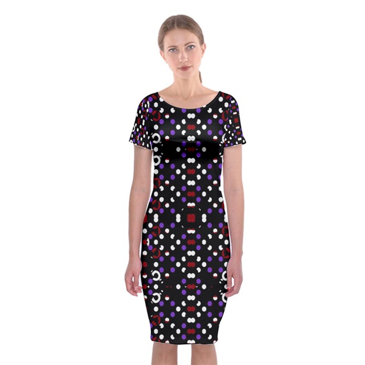 Futuristic Geometric Pattern Classic Short Sleeve Midi Dress