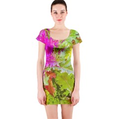 Colored Plants Photo Short Sleeve Bodycon Dress by dflcprints