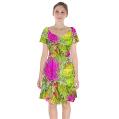 Colored Plants Photo Short Sleeve Bardot Dress by dflcprints