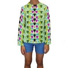 Summer Time In Lovely Hearts Kids  Long Sleeve Swimwear