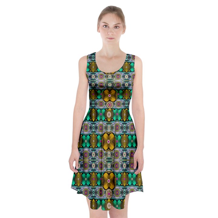 Rainbow Flowers And Decorative Peace Racerback Midi Dress