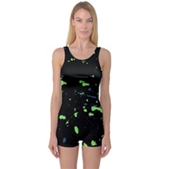 Dark Splatter Abstract One Piece Boyleg Swimsuit by dflcprints