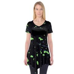 Dark Splatter Abstract Short Sleeve Tunic  by dflcprints