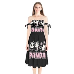 Panda  Shoulder Tie Bardot Midi Dress