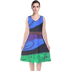 Purple Whale V-neck Midi Sleeveless Dress  by snowwhitegirl