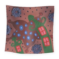 Slanted Green Houses Square Tapestry (large)