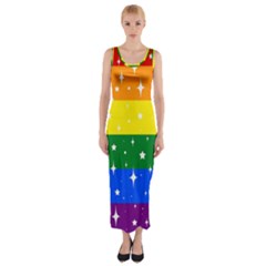Sparkly Rainbow Flag Fitted Maxi Dress