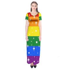 Sparkly Rainbow Flag Short Sleeve Maxi Dress