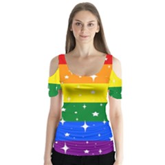 Sparkly Rainbow Flag Butterfly Sleeve Cutout Tee 