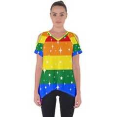 Sparkly Rainbow Flag Cut Out Side Drop Tee