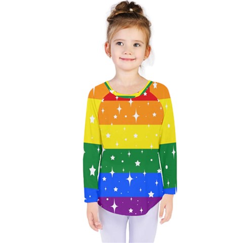 Sparkly Rainbow Flag Kids  Long Sleeve Tee by Valentinaart