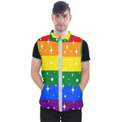 Sparkly Rainbow Flag Men s Puffer Vest