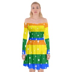 Sparkly Rainbow Flag Off Shoulder Skater Dress