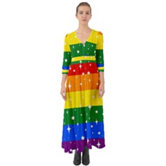 Sparkly Rainbow Flag Button Up Boho Maxi Dress