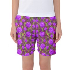 Roses Dancing On A Tulip Field Of Festive Colors Women s Basketball Shorts by pepitasart