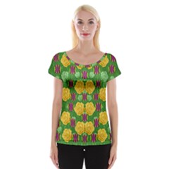 Roses Dancing On  Tulip Fields Forever Cap Sleeve Tops by pepitasart