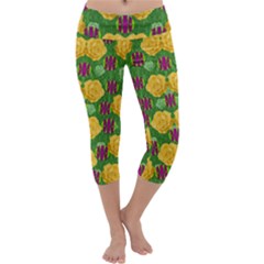 Roses Dancing On  Tulip Fields Forever Capri Yoga Leggings by pepitasart