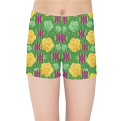 Roses Dancing On  Tulip Fields Forever Kids Sports Shorts by pepitasart