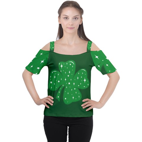 Sparkly Clover Cutout Shoulder Tee by Valentinaart