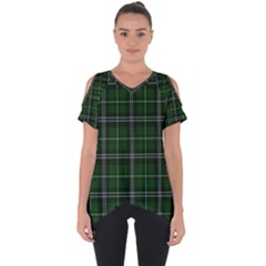 Green Plaid Pattern Cut Out Side Drop Tee by Valentinaart