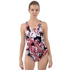 Textured Floral Collage Cut-Out Back One Piece Swimsuit