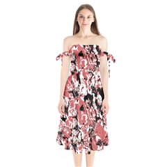 Textured Floral Collage Shoulder Tie Bardot Midi Dress