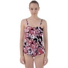 Textured Floral Collage Twist Front Tankini Set