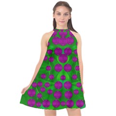 The Pixies Dance On Green In Peace Halter Neckline Chiffon Dress 