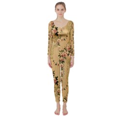 Vintage Floral Pattern Long Sleeve Catsuit