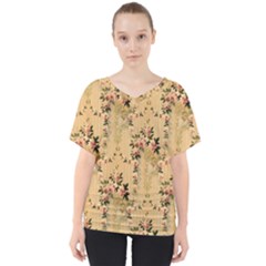 Vintage Floral Pattern V-neck Dolman Drape Top by paulaoliveiradesign