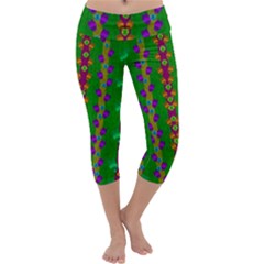 Roses Climbing To The Sun With Grace And Honor Capri Yoga Leggings by pepitasart