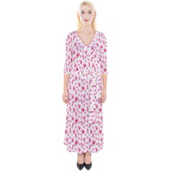 Watercolor Spring Flowers Pattern Quarter Sleeve Wrap Maxi Dress