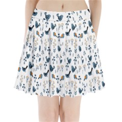 Spring Flowers And Birds Pattern Pleated Mini Skirt