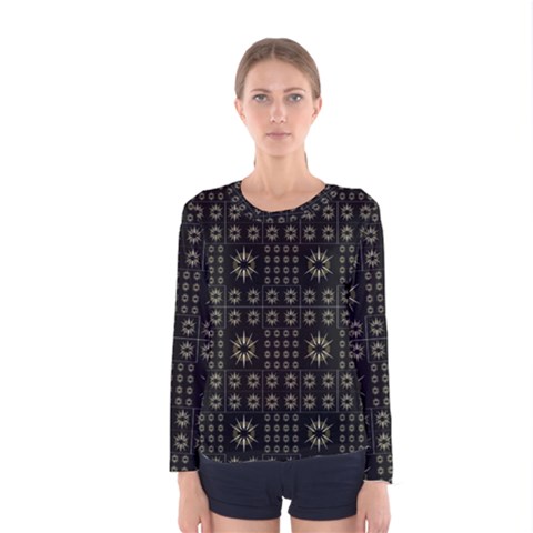 Dark Ethnic Stars Motif Pattern Women s Long Sleeve Tee by dflcprints