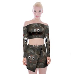 Wonderful Cute  Steampunk Owl Off Shoulder Top With Mini Skirt Set by FantasyWorld7