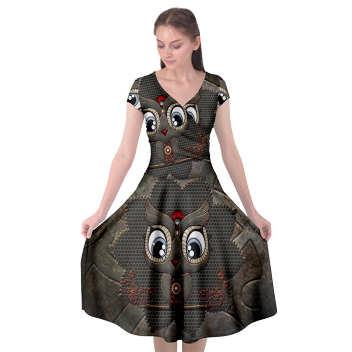 Wonderful Cute  Steampunk Owl Cap Sleeve Wrap Front Dress