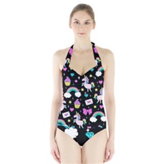 Cute Unicorn Pattern Halter Swimsuit by Valentinaart