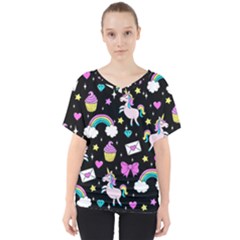 Cute Unicorn Pattern V-neck Dolman Drape Top by Valentinaart