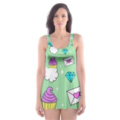 Cute Unicorn Pattern Skater Dress Swimsuit by Valentinaart