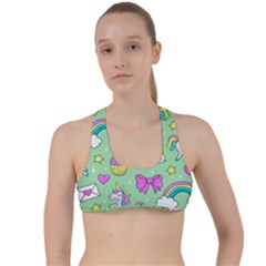 Cute Unicorn Pattern Criss Cross Racerback Sports Bra by Valentinaart